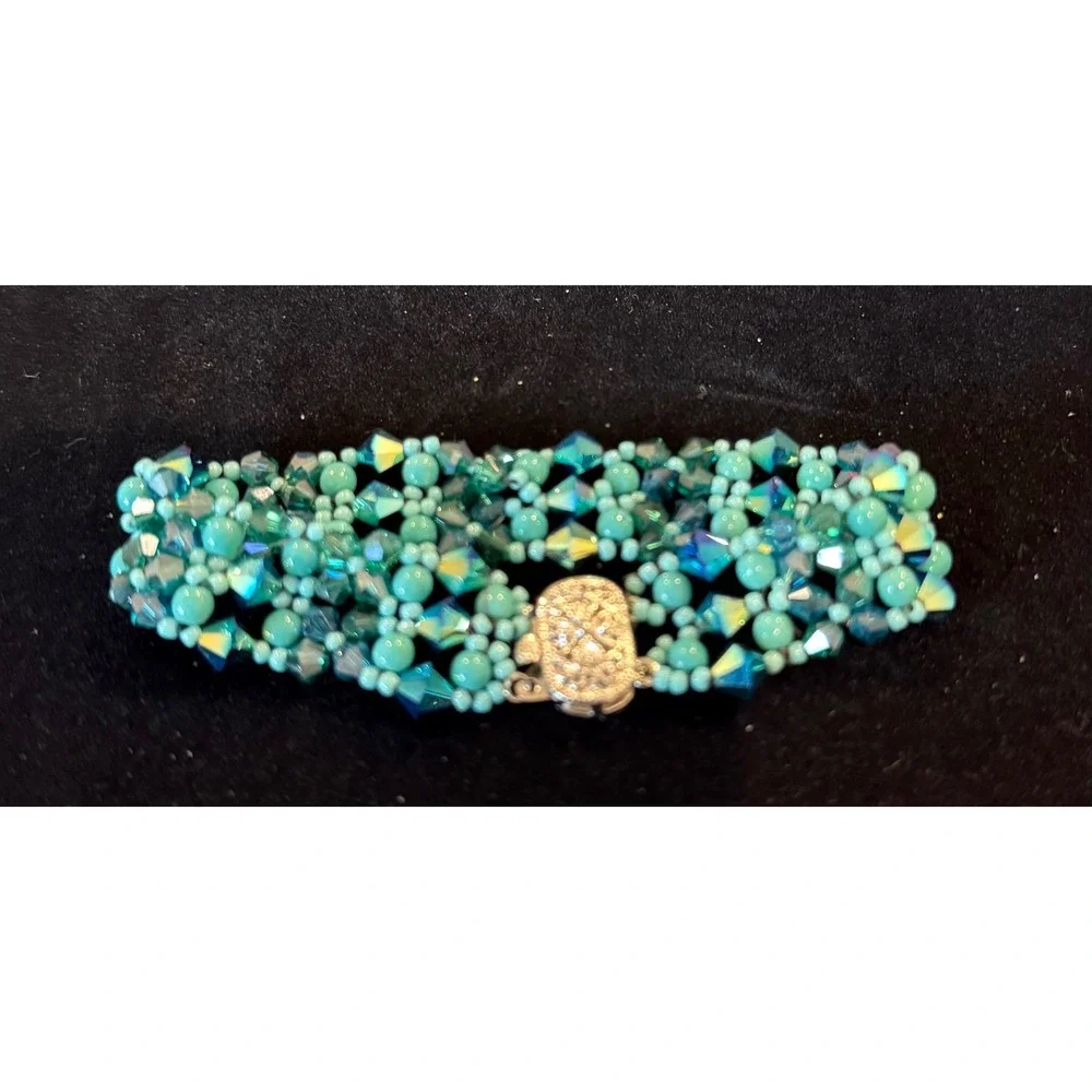Handmade Glass‎ Beaded Bracelet Turquoise Teal Statement 7.5